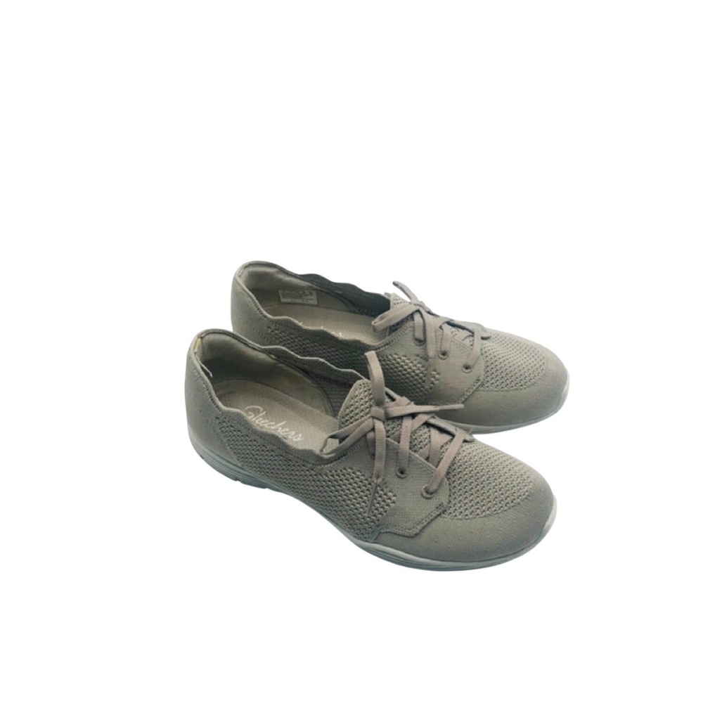 Skechers Womens Sneakers Memory Foam Scalloped Edge Stretch Beige‎ Size 9W